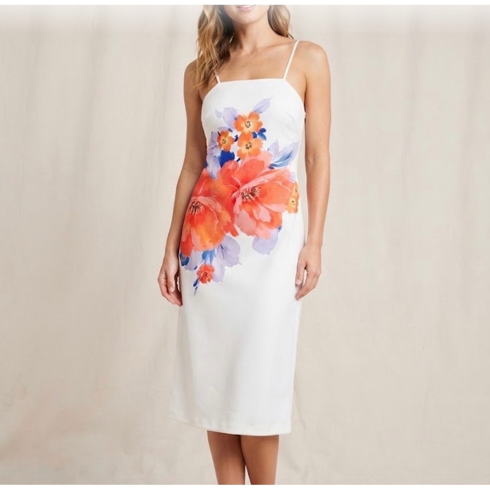 Guess Los Angeles White‎ Floral Spaghetti Strap Sheath Dress Size 14